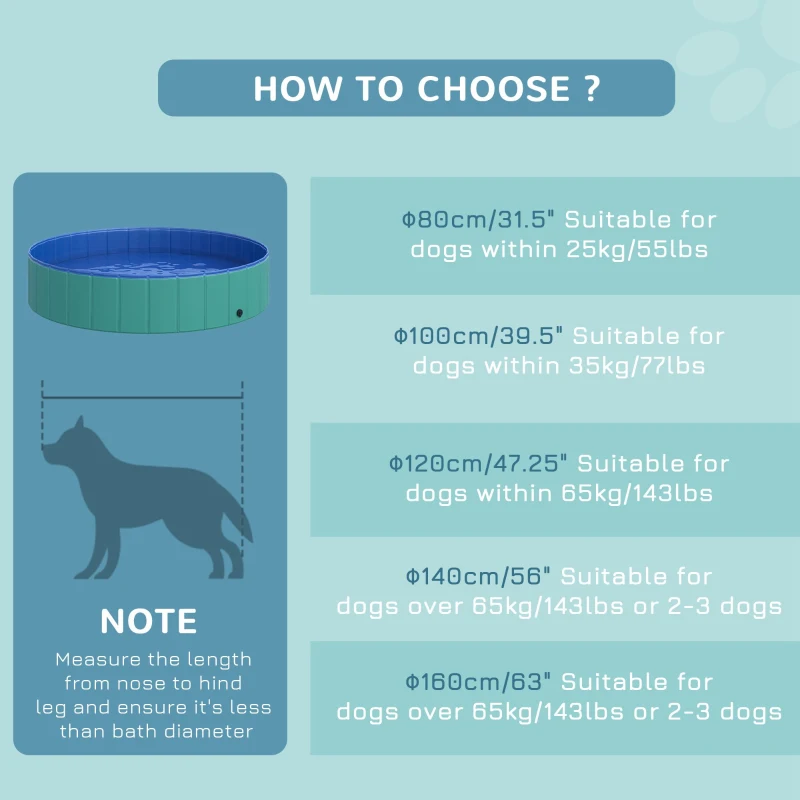 PawHut Foldable Pet Swimming Pool, Portable Dog Bathing Tub, 12" x 55" Plastic Large Dog Pool for Outdoor Dogs and Cats, Green