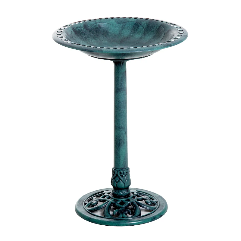 Outsunny 28'' Bird Bath Outdoor Resin Decor with Fleur De Lis Pattern, Time-Worn Finish