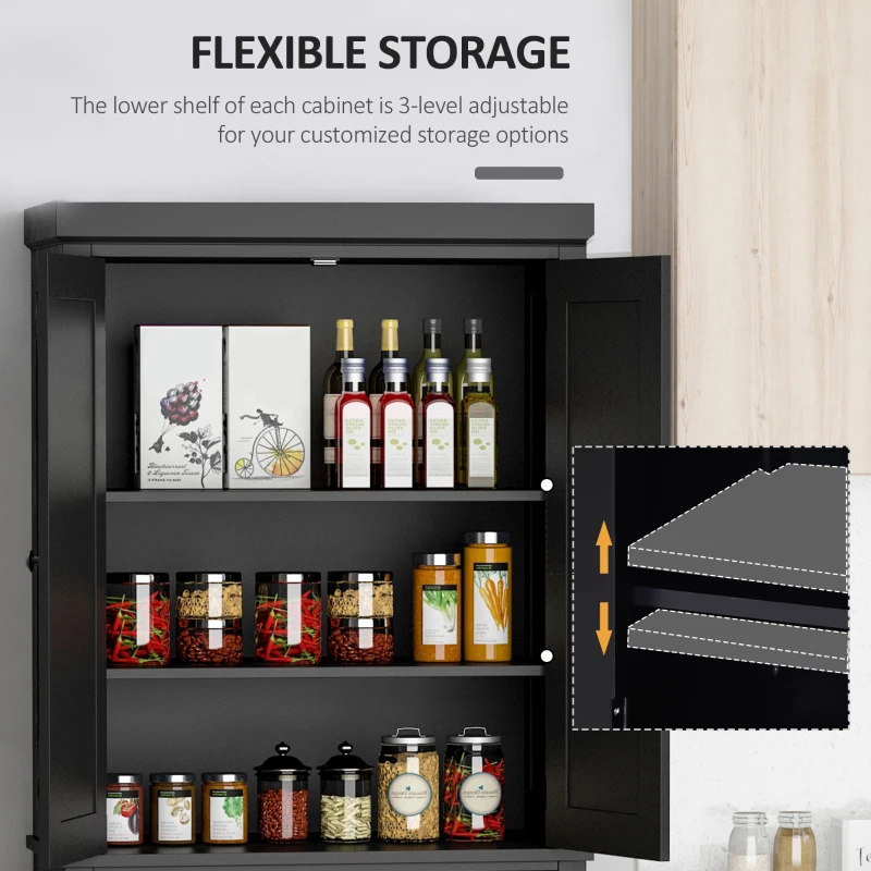 HOMCOM 6ft Wood Farmhouse Colonial Kitchen Pantry Cabinet, with 4 Adjustable Shelves, 2 Wood Pantries, & 1 Drawer, Black