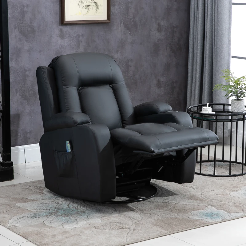 HOMCOM Luxury Faux Leather Heated Vibrating 8 Point Massage Recliner Chair with 360 Swivel and Remote, Black