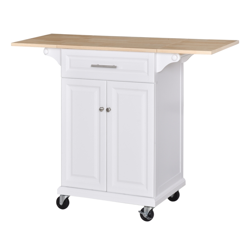 HOMCOM Kitchen Island Cart on Wheels with Extended Counter Drawer Cabinet Towel Racks Versatile Use