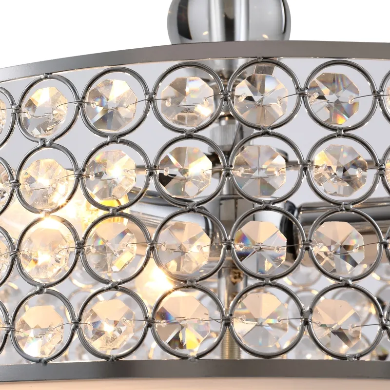 HOMCOM Chandelier Pendant Light Lamp with Crystal Ball Pole, Hanging Ceiling Lamp, Drum Shaped Shade, Metal Base, Silver