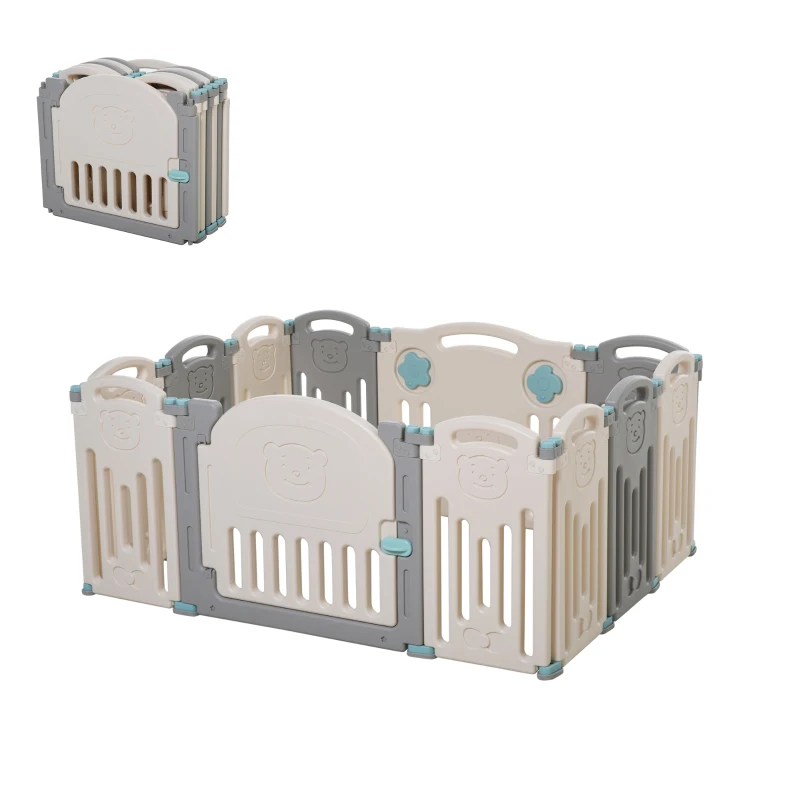 Qaba 12-Piece Indoor Safety Children Baby Playpen with Game Piece, Opening Gate & Flexible Design for Peace of Mind