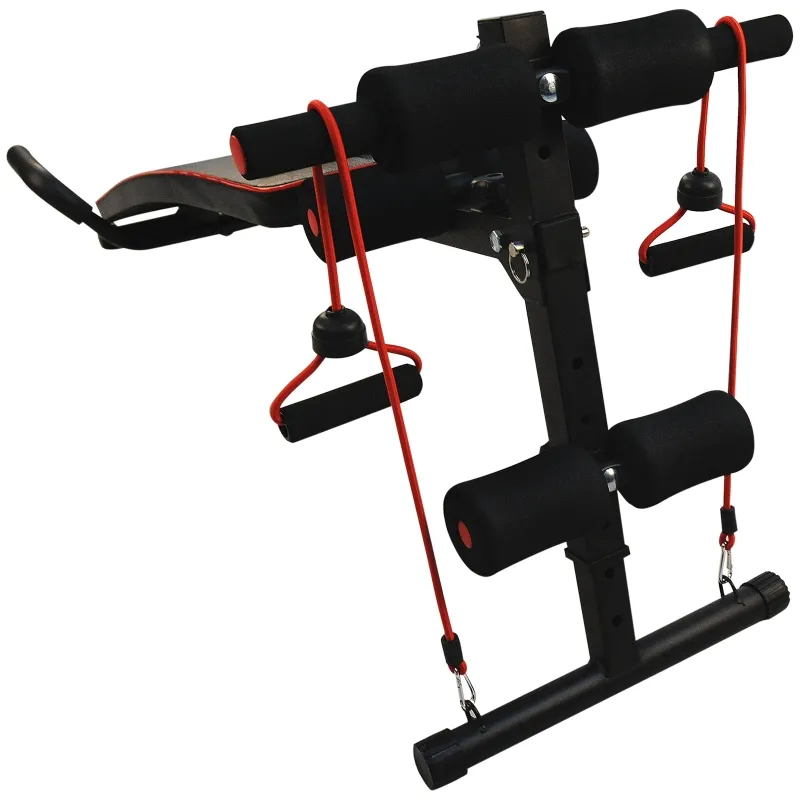 Soozier Foldable Sit Up Bench Core Workout Adjustable Weight Thigh Support  for Home Gym Black and Red