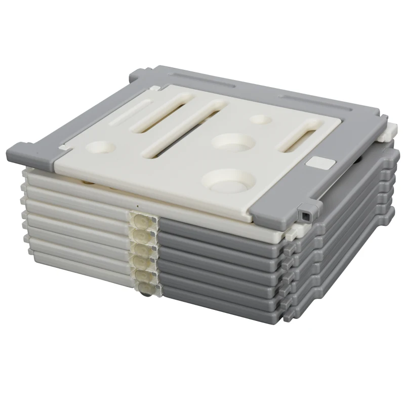 Qaba 14-Piece Children Baby Playpen Kids Activity Center Fence Enclosure with Easy Safety Gate & Built-In Fun Toys, Grey