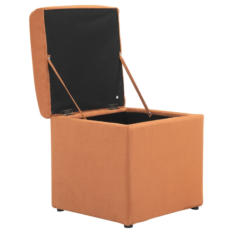 HOMCOM 16" Microfiber Upholstered Cube Storage Ottoman Footrest Seat with Hinged Lid - Brown