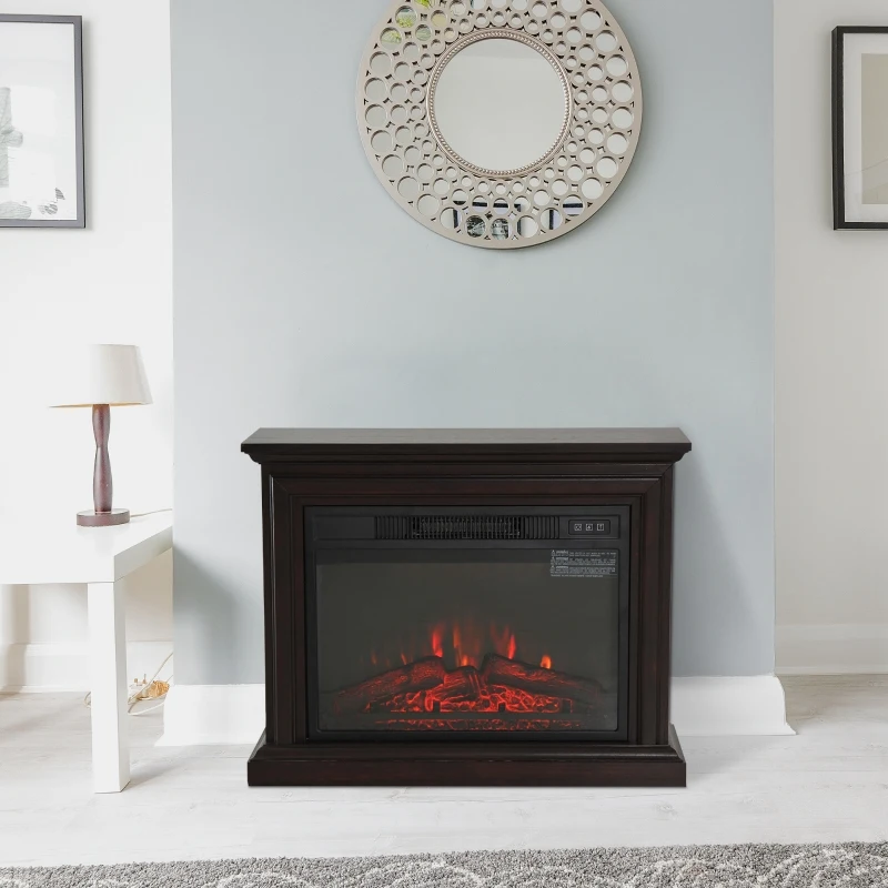 HOMCOM 31" W x 24.5" H Electric Fireplace Mantel TV Stand, Media Console Center Cabinet with Remote Control, Dark Coffee