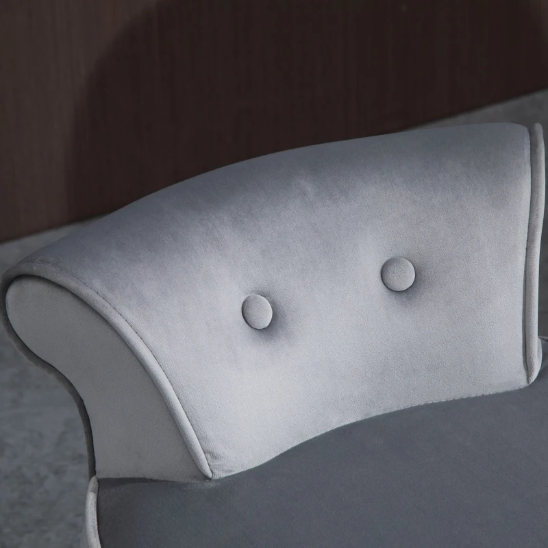 HOMCOM Modern Foot stool Ottoman, Small Leisure Chair Upholstered, Button Tufted Armless Club Chair Wingback Chair with Low Back, Velvet Style Fabric and Stable Fir Legs, Grey