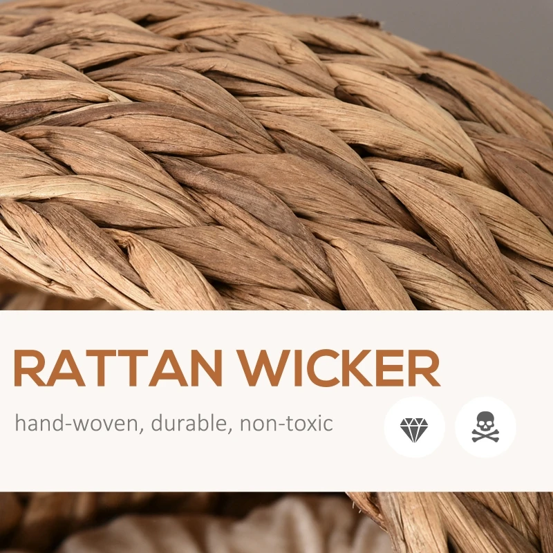 PawHut 20" Natural Braided Banana Leaf Elevated Cat Bed Basket with Cushion - Brown