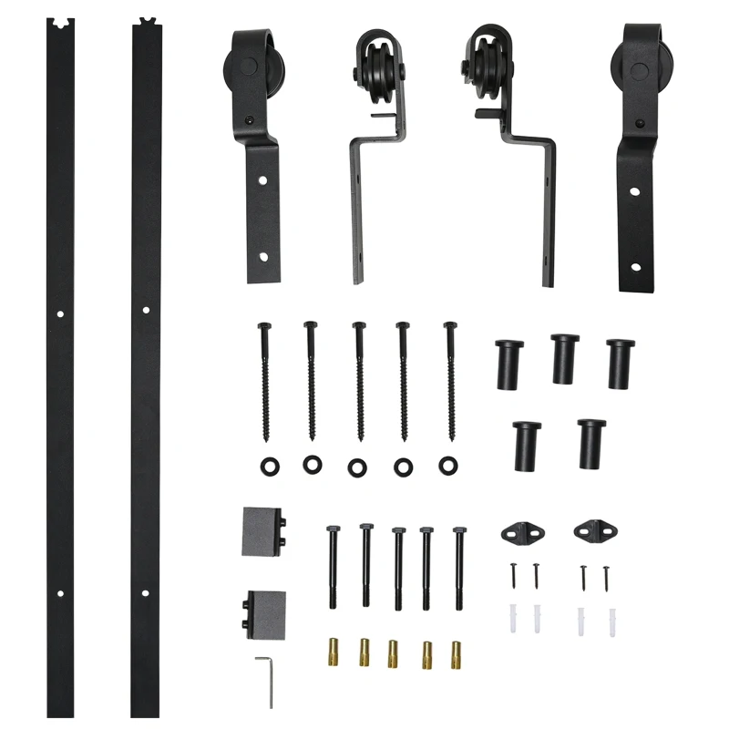 HOMCOM 6.6FT Carbon Steel Sliding Barn Door Kits Hardware Closet Set Track System for Double Wooden Door Roller