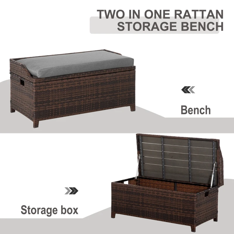 Outsunny 38 Gallon Outdoor Wicker Storage Bench Deck Box, PE Rattan Patio Furniture Pool Storage Bin Container with Interior Waterproof Cloth Bag and Comfortable Cushion, Cream White