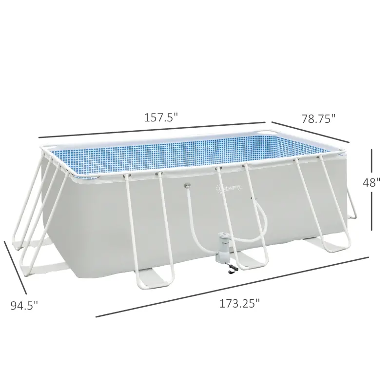 Outsunny 14' x 8' x 4' Above Ground Swimming Pool, Rectangular Steel Frame, Non-Inflatable, Filter Pump, Light Grey
