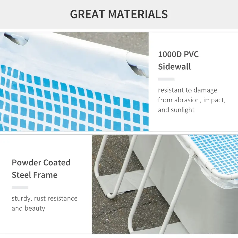 Outsunny 14' x 8' x 4' Above Ground Swimming Pool, Rectangular Steel Frame, Non-Inflatable, Filter Pump, Light Grey