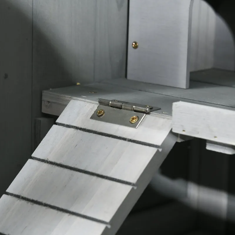 PawHut 3-Tier Wooden Hamster Cage, Small Animals Hutch with Ladders, Light Grey