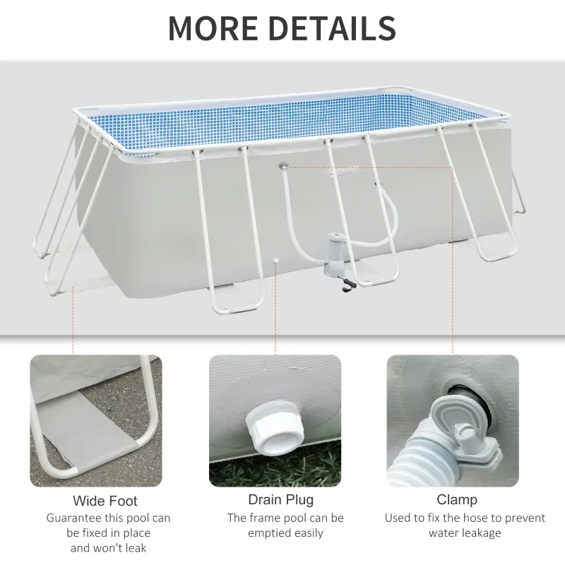 Outsunny 14' x 8' x 4' Above Ground Swimming Pool, Rectangular Steel Frame, Non-Inflatable, Filter Pump, Light Grey