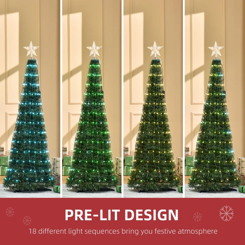 Outsunny 5ft Tall Pre-lit Slim Artificial Outdoor Christmas Tree Easy Assembly Pull Up Pop Out Yard Decoration with 234 Multi-Color LED Lights