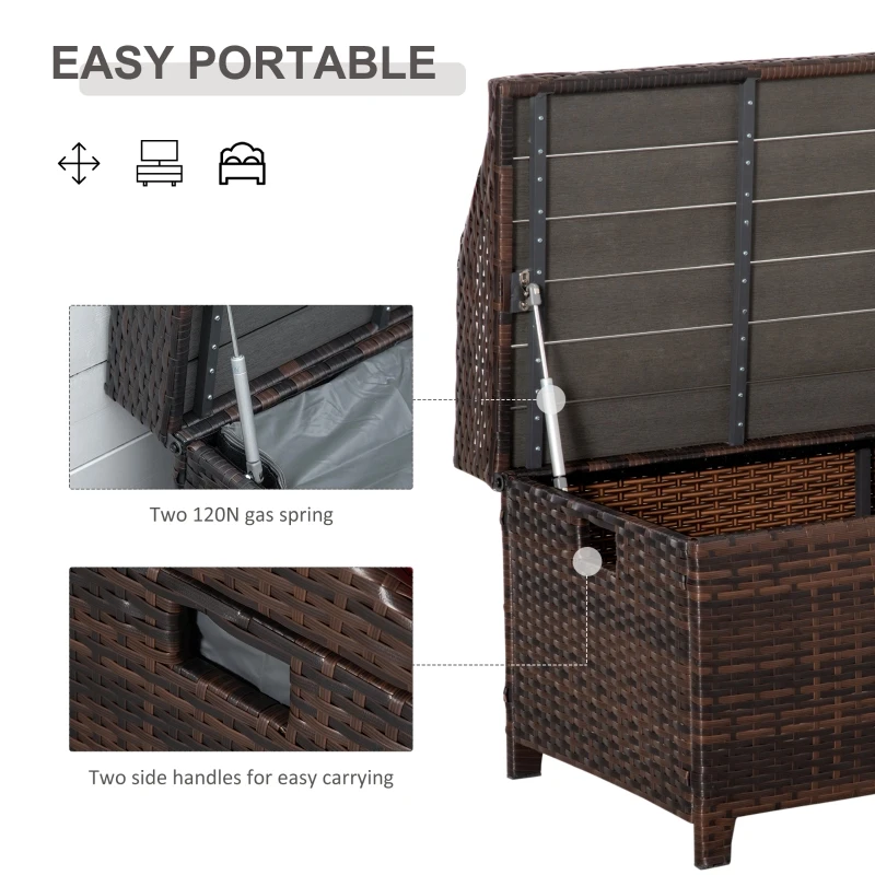 Outsunny 38 Gallon Outdoor Wicker Storage Bench Deck Box, PE Rattan Patio Furniture Pool Storage Bin Container with Interior Waterproof Cloth Bag and Comfortable Cushion, Red