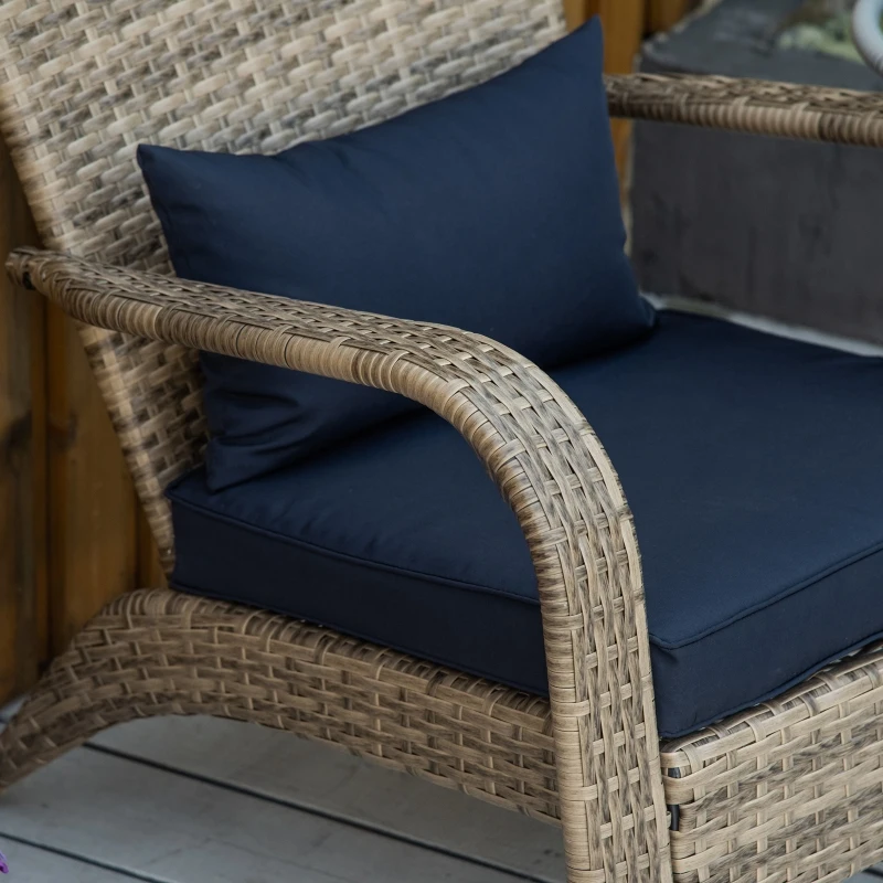 Outsunny Patio Wicker Adirondack Chair, Outdoor All-Weather Rattan Fire Pit Chair w/ Soft Cushions, Tall Curved Backrest and Comfortable Armrests for Deck or Garden, Dark Blue