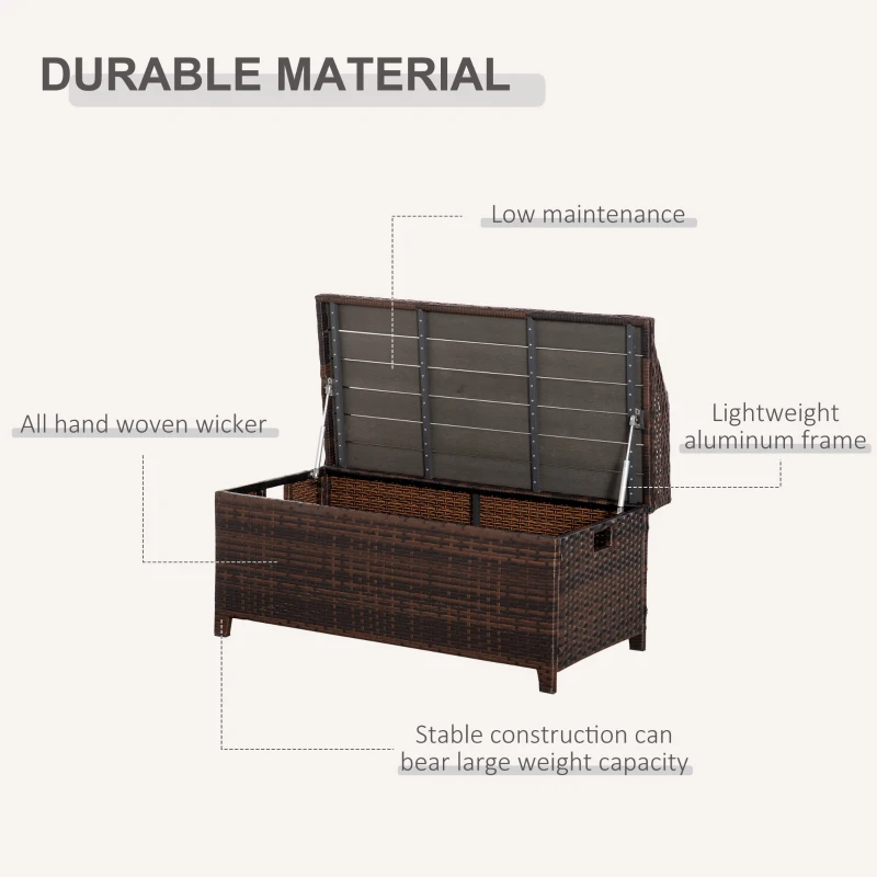 Outsunny 38 Gallon Outdoor Wicker Storage Bench Deck Box, PE Rattan Patio Furniture Pool Storage Bin Container with Interior Waterproof Cloth Bag and Comfortable Cushion, Red