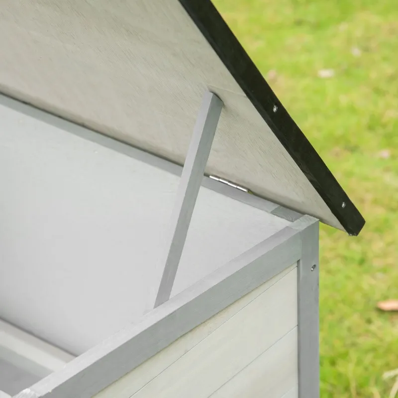 PawHut Wooden Rabbit Hutch Bunny Small Animal House with Openable Asphalt Roof, Slide-out Tray, Indoor/Outdoor, Grey