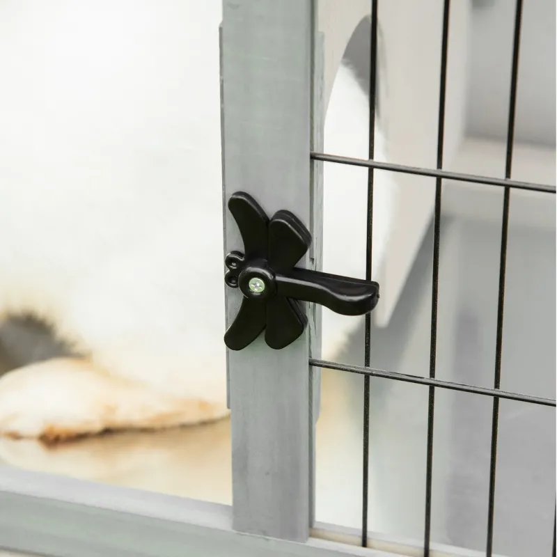 PawHut Wooden Rabbit Hutch Bunny Small Animal House with Openable Asphalt Roof, Slide-out Tray, Indoor/Outdoor, Grey