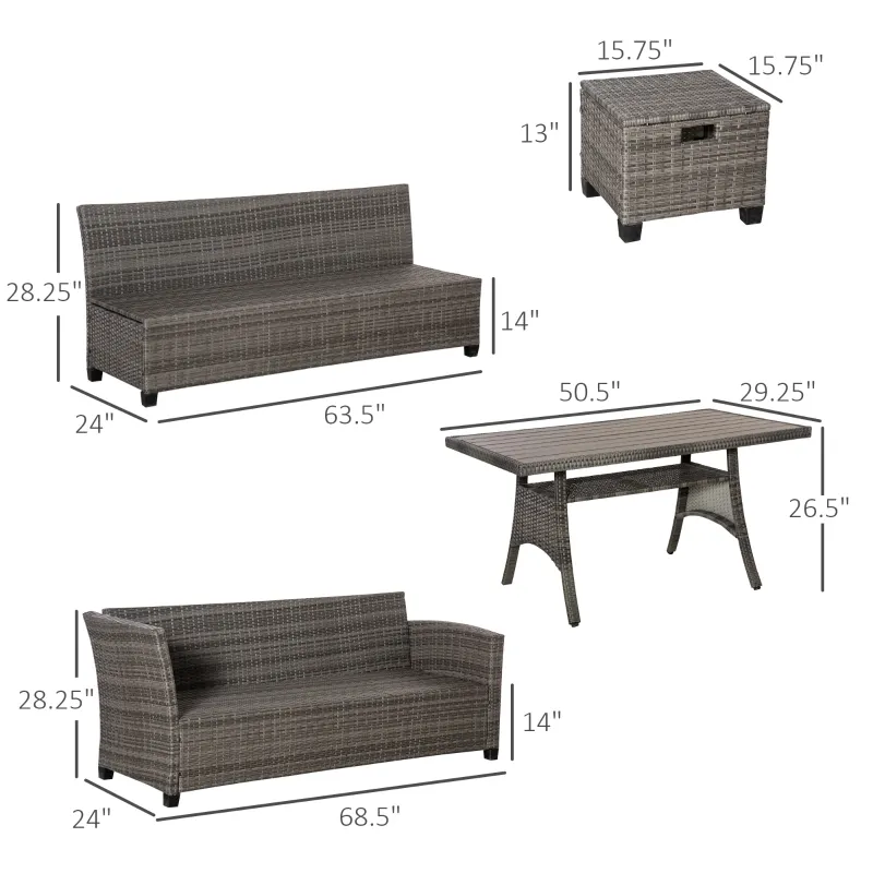 Outsunny 6 PCS Mixed Grey Rattan Wicker Sofa Conversation Set, Stylish Outdoor Patio Furniture, Comfortable Seating for Gatherings