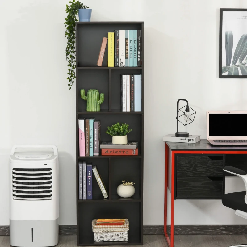 HOMCOM 5-Tier Contemporary Wood Bookcase with Open Storage Display Rack for Home, Office, and Study - Dark Coffee