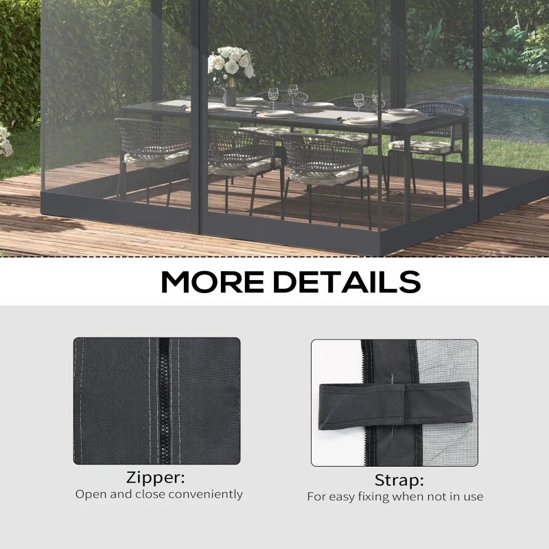 Outsunny Universal Replacement Mesh Sidewall Netting with 4 Panels, Zippers, C-Rings for 10x10ft Patio Gazebos, (Sidewall Only), Dark Grey