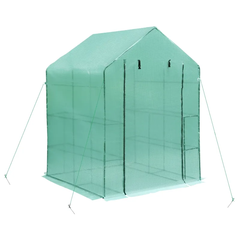 Outsunny 56" x 56" x 77" Walk-in Plant Greenhouse Portable Garden Flower Seed Warm House 8 Shelves Outdoor Plant Growth Hot House PE Cover Green