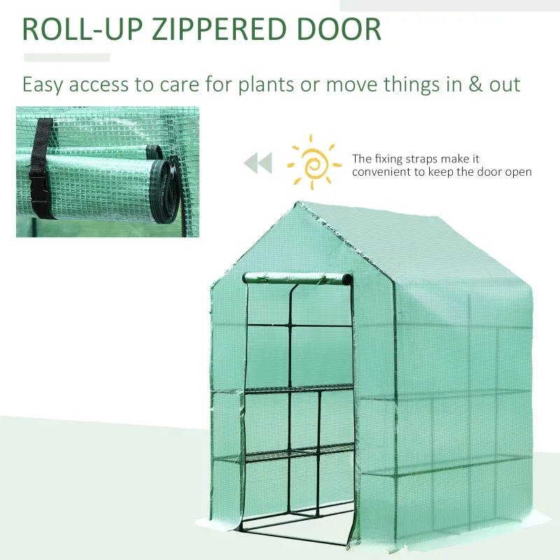 Outsunny 56" x 56" x 77" Walk-in Plant Greenhouse Portable Garden Flower Seed Warm House 8 Shelves Outdoor Plant Growth Hot House PE Cover Green