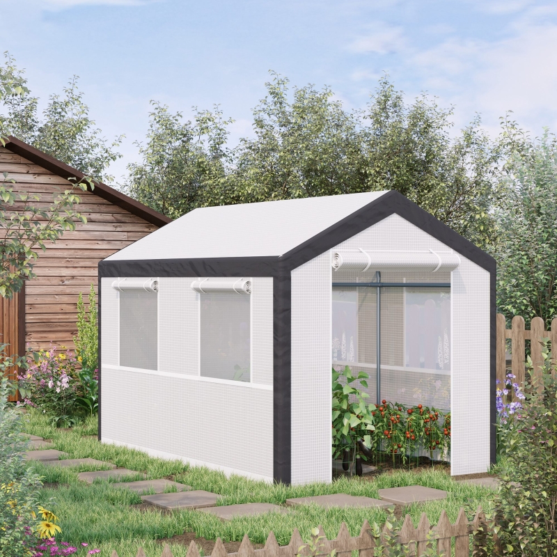 Outsunny 9.8'L x 6.56'W x 6.56'H Heavy Duty Walk-In Greenhouse Vegetable Seed Growth Tent Outdoor Plant Growing Tunnel Warm House, White