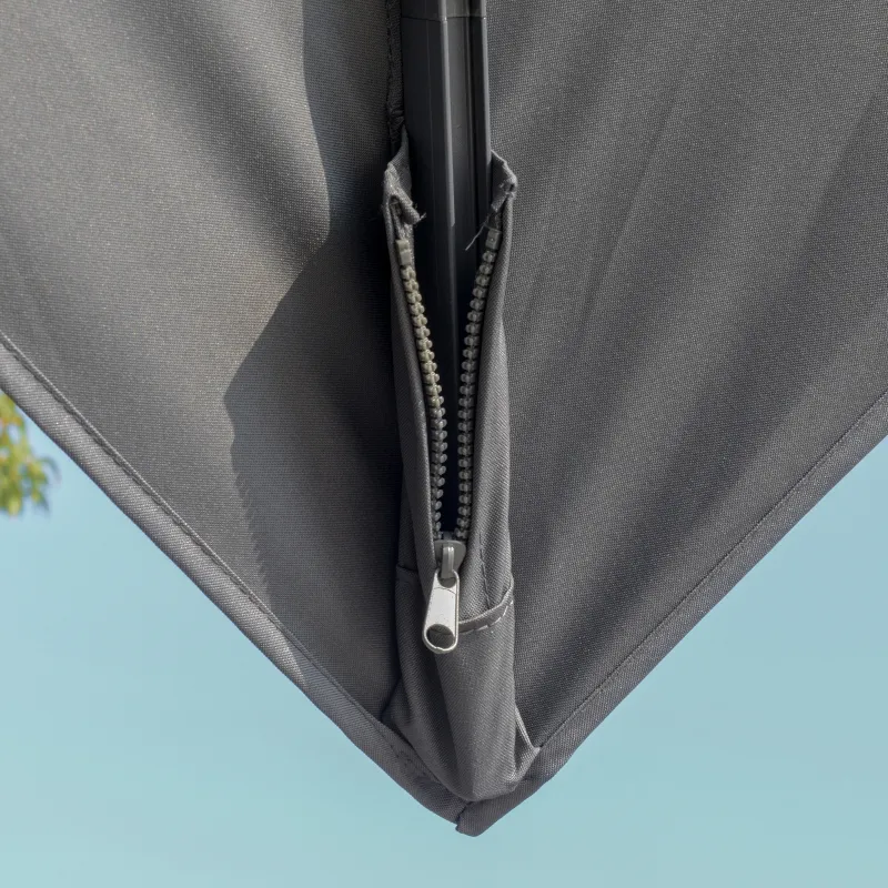 Outsunny 10FT Cantilever Patio Umbrella with Solar LED Lights & Power Bank, Double Top Outdoor Offset Umbrella with 360° Rotation, Tilt, Crank & Cross Base for Garden, Gray