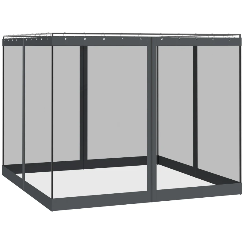 Outsunny Universal Replacement Mesh Sidewall Netting with 4 Panels, Zippers, C-Rings for 10x10ft Patio Gazebos, (Sidewall Only), Dark Grey