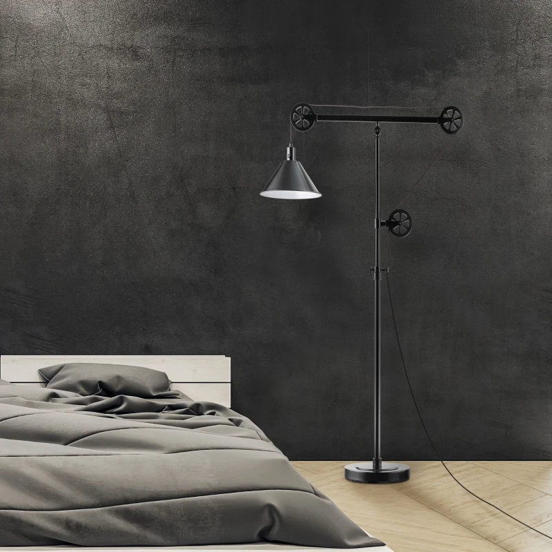 HOMCOM 70" Industrial Standing Reading Lamp with Steel Frame, for LED Halogen Bulb, Steampunk Tall Lamp with Rotary Switch for Bedroom Living Room Study, Black