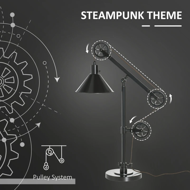 HOMCOM Industrial Table Lamp with Steel Frame, for LED Halogen Bulb, Bedside Lamp with Rotary Switch for Bedroom Living Room Study, Black