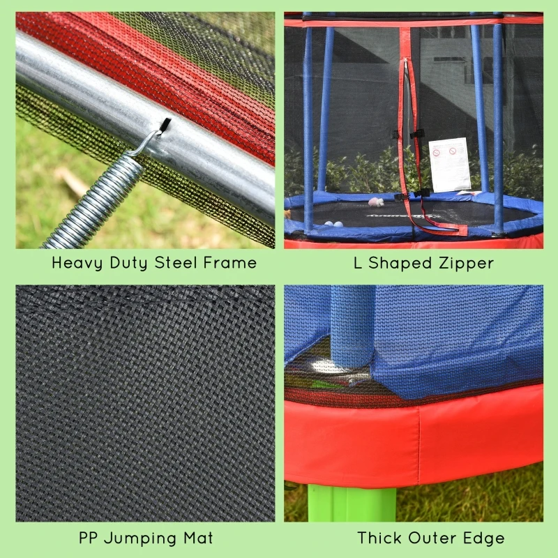 Outsunny 7FT Kids Trampoline, Durable Bouncer Spring Gym Toy Indoor/Outdoor with Safety Net Enclosure, Padded Cover, Fun Exercise Activity for Children, Red