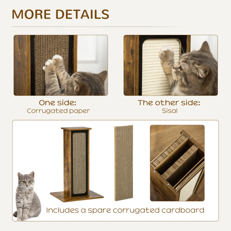 PawHut Scratching Pad Cat Tree Corrugated Paper Sisal Scratch Board Climbing Pet Furniture with 1 Spare Board, Brown