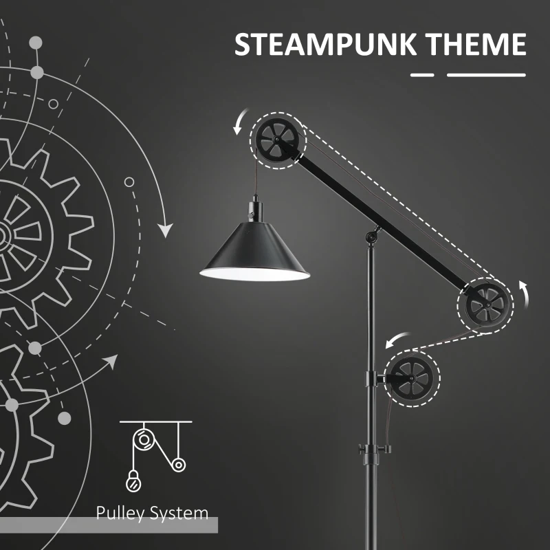 HOMCOM 70" Industrial Standing Reading Lamp with Steel Frame, for LED Halogen Bulb, Steampunk Tall Lamp with Rotary Switch for Bedroom Living Room Study, Black