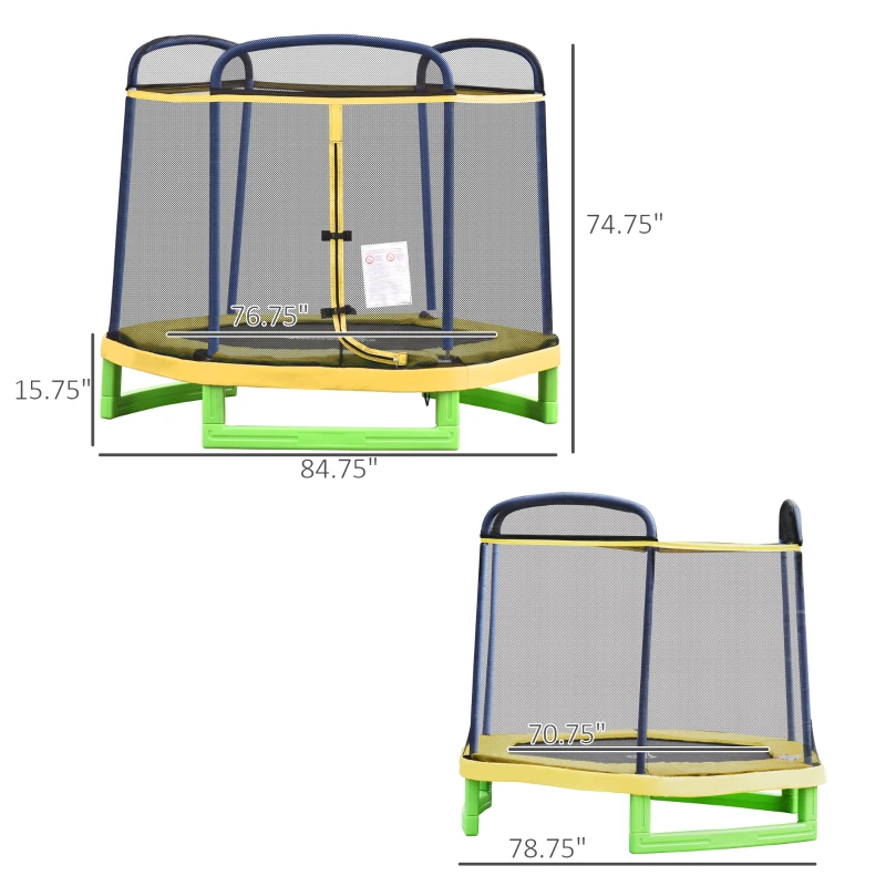 Outsunny 7FT Heavy-Duty Trampoline for Kids Outdoor Toys, Small Backyard 7' Trampoline with Net, Exercise Toy for Kids 3-12, Yellow
