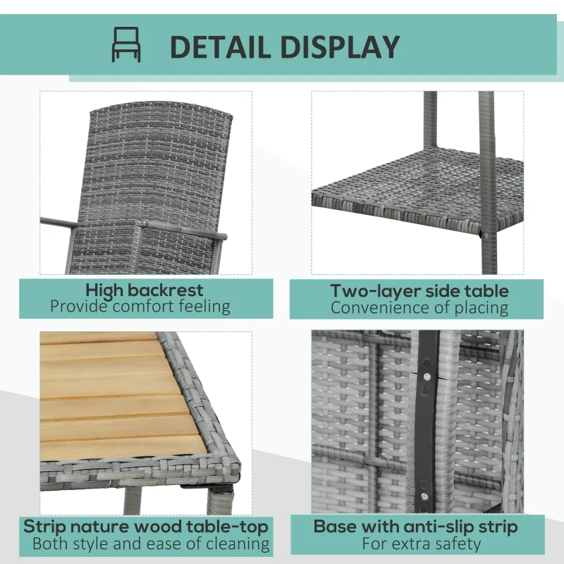 Outsunny 3 Piece Outdoor PE Rattan Rocking Chair Set, Patio Wicker Recliner Rocker Chair with Soft Cushion & Nature Wood Top Coffee Table, Gray