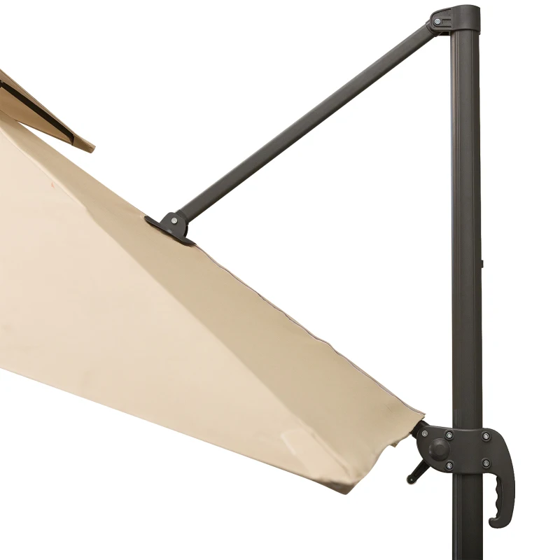 Outsunny 11Ft Patio Umbrella Outdoor Cantilever Offset Umbrella Aluminum Square Umbrella with Cross Base, 360° Rotation, 5 Adjustable Tilt Angles and Umbrella Cover for Garden Beach, Coffee