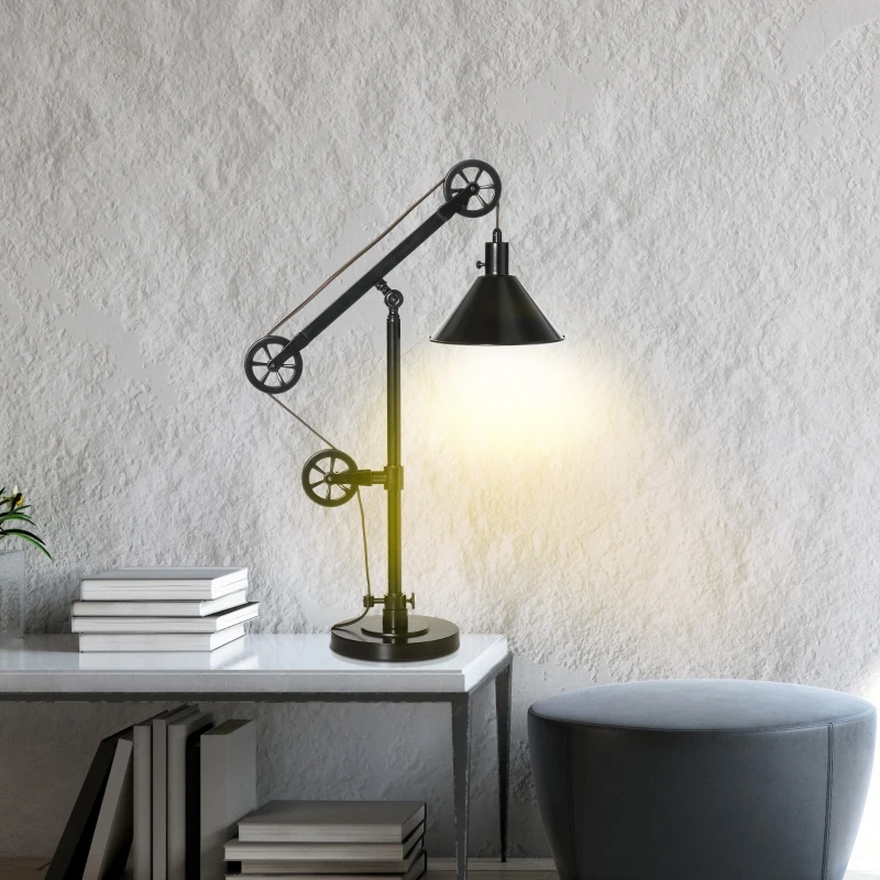 HOMCOM Industrial Table Lamp with Steel Frame, for LED Halogen Bulb, Bedside Lamp with Rotary Switch for Bedroom Living Room Study, Black
