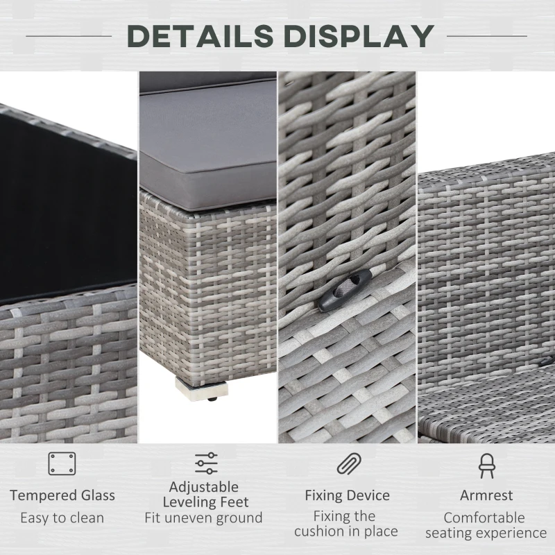 Outsunny 7-Piece Patio Furniture Set, Outdoor Wicker Conversation Set, All Weather PE Rattan Sectional Sofa Set with Cushions and Tempered Glass Top Coffee Table, Pillows, Light Gray