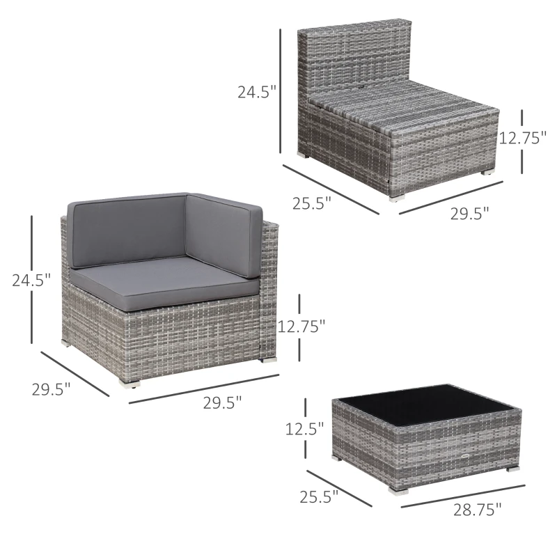 Outsunny 7-Piece Patio Furniture Set, Outdoor Wicker Conversation Set, All Weather PE Rattan Sectional Sofa Set with Cushions and Tempered Glass Top Coffee Table, Pillows, Light Gray