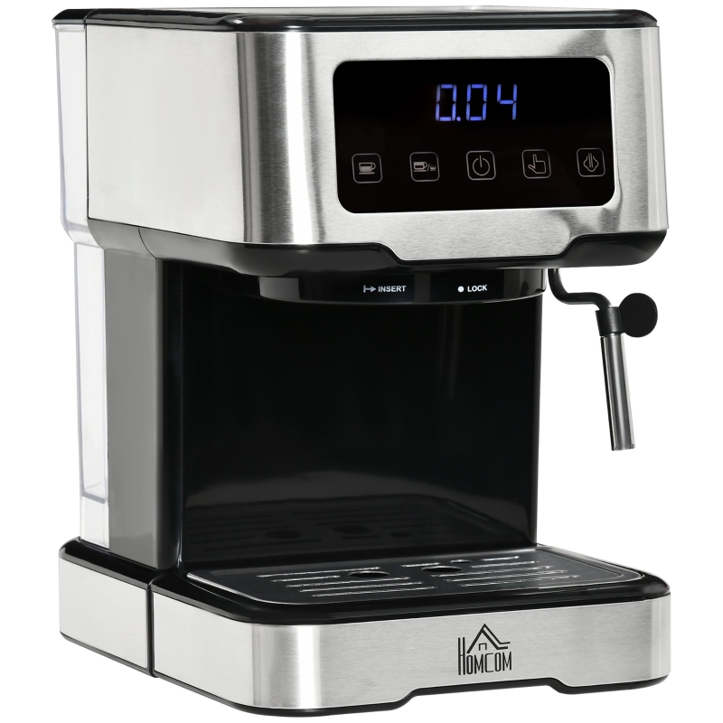 HOMCOM Espresso Machine with Milk Frother Wand, 15-Bar Pump Coffee Maker with 1.5L Removable Water Tank for Espresso, Latte and Cappuccino