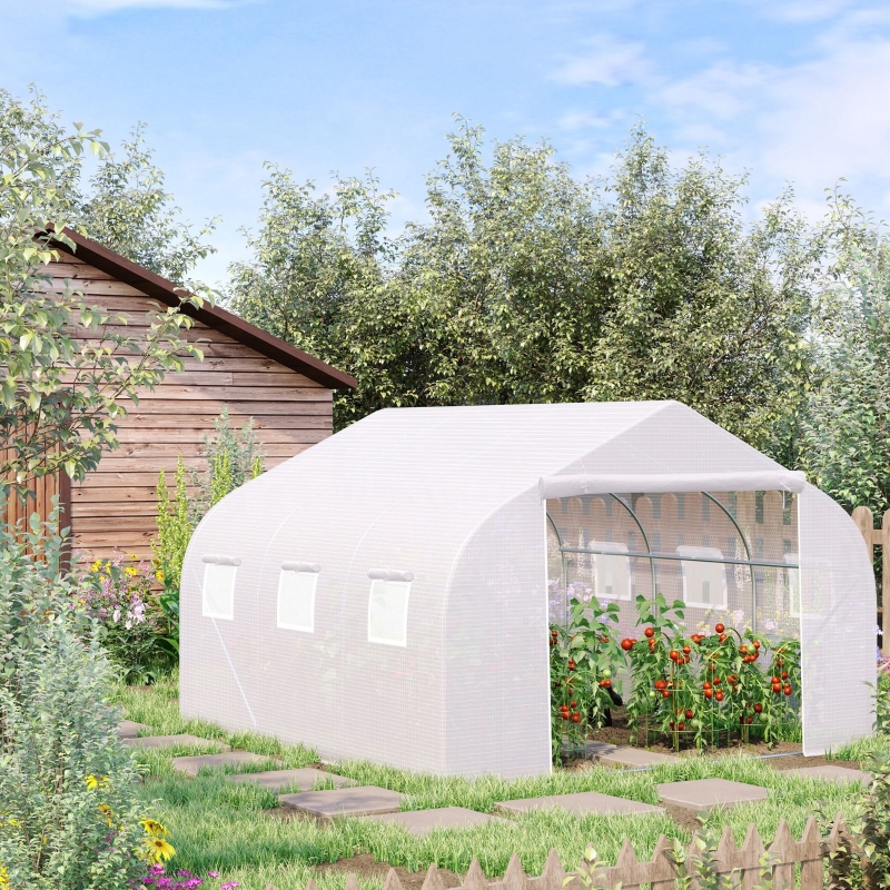 Outsunny 15'x10'x7' Walk-in Tunnel Greenhouse Garden Warm House White