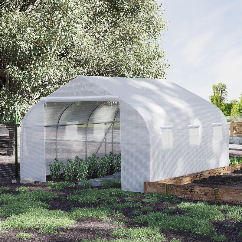 Outsunny 15'x10'x7' Greenhouse Gardening Planting Shed White