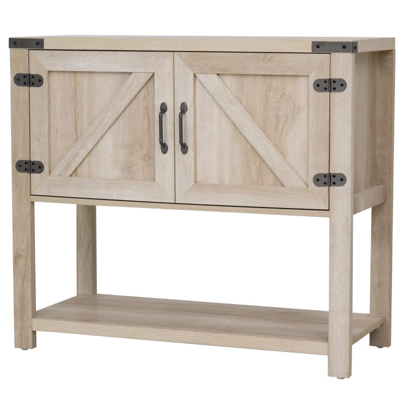HOMCOM Elegant 2-Door Wooden Storage Hutch Cabinet with Bottom Shelf, Versatile Oak Finish, Ideal for Kitchen & Dining Room