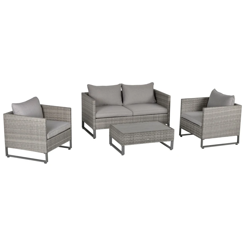 Outsunny 4 Pieces Patio Furniture Set, Deluxe PE Rattan Sofa Set Outdoor Furniture Set Wicker Conversation Furniture Lawn Patio Bistro Coffee Table Set w/Cushion, Grey