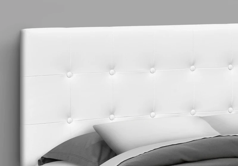 Monarch Queen Size Button Tufted Headboard with Leather-Look Upholstery - White